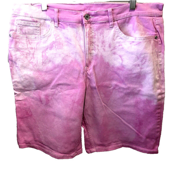 Women’s Denim And Company Hand Dyed Pink Tie Dye Stretch Bermuda Shorts in XL 16 - Picture 1 of 6